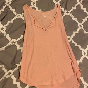 Pink ribbed V neck tank top
